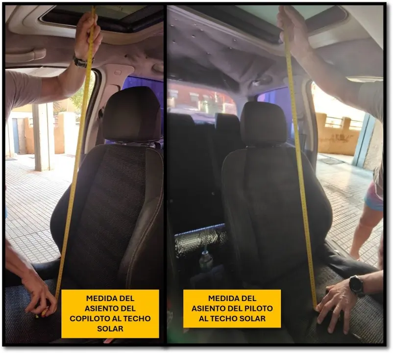 distancia entre el centro del asiento y el techo